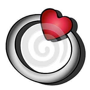 Color vector illustration of a ring with a stone in the form of a heart. Ornament with ruby Ã¢â¬â¹Ã¢â¬â¹on a white isolated background.